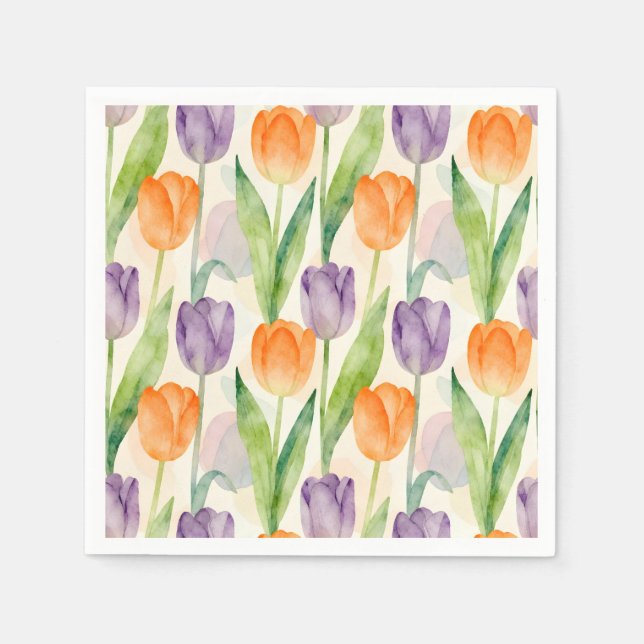 Guardanapo De Papel Padrão Colorido de Tulipas (Frente)