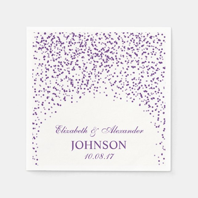 Guardanapo De Papel Padrão Confetti de Casamento Roxo e Branco (Frente)