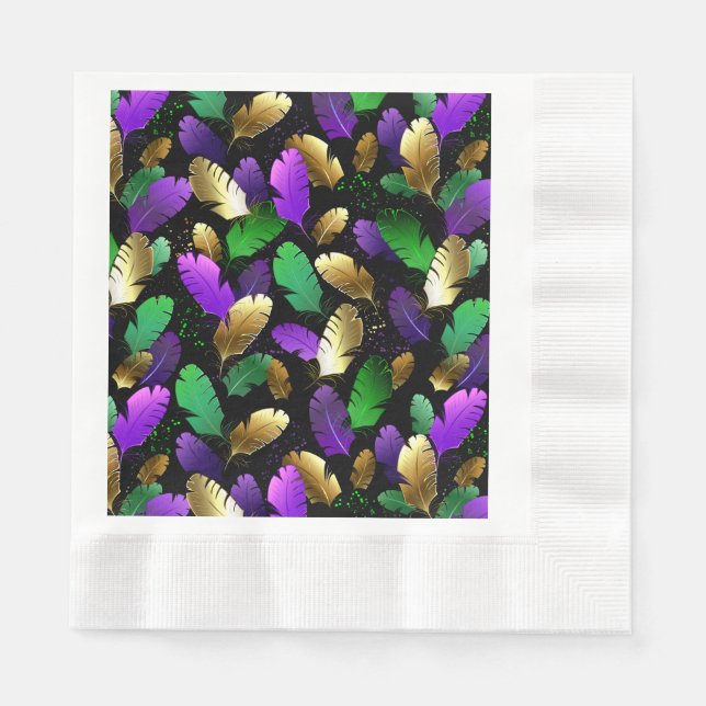 Guardanapo De Papel Padrão contínuo com penas de Mardi Gras (Frente)