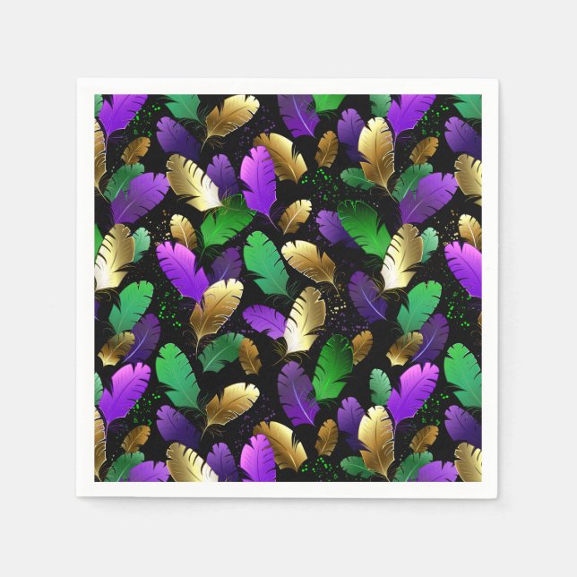 Guardanapo De Papel Padrão contínuo com penas de Mardi Gras (Frente)