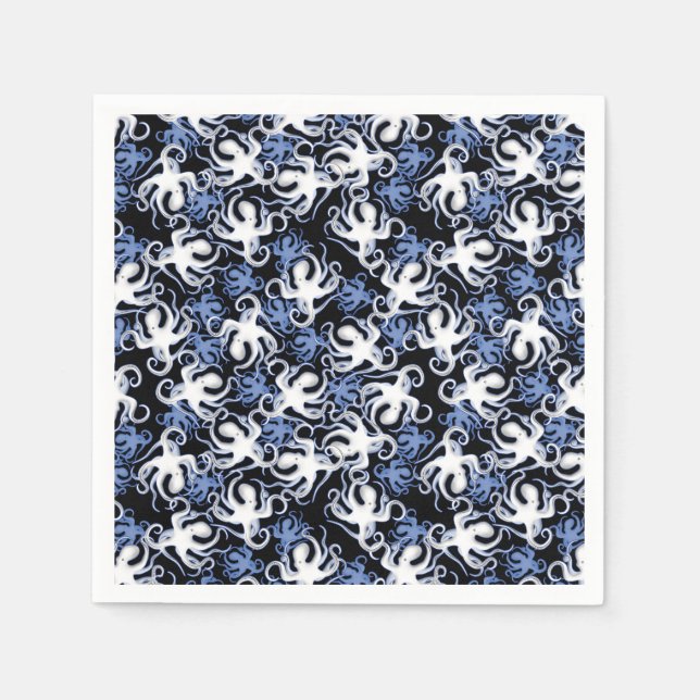 Guardanapo De Papel Padrão contínuo de polvo preto, branco e azul (Frente)