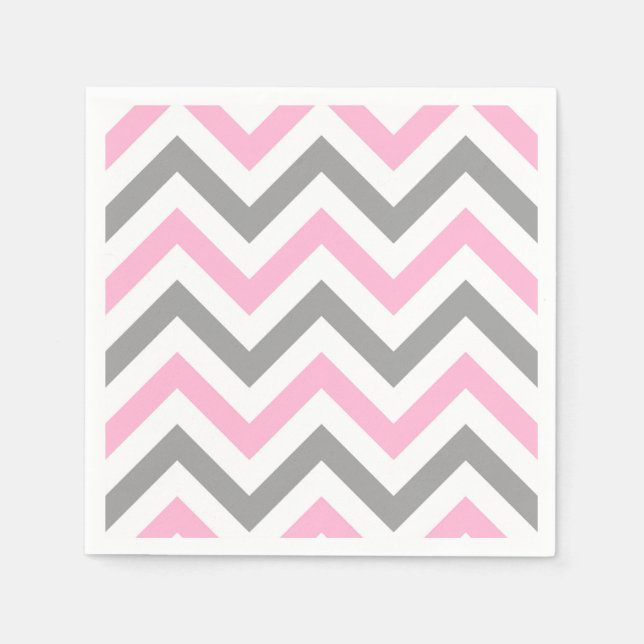 Guardanapo De Papel Padrão Cor-de-rosa, Cinza-k Wht Grande Chevron Zig (Frente)