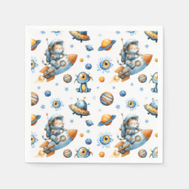 Guardanapo De Papel Padrão Cósmico de Gato Astronauta Fofo no Espaço E
