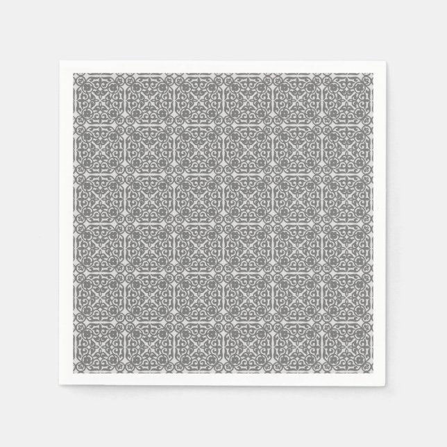 Guardanapo De Papel padrão Damasco medieval, cinza prata (Frente)