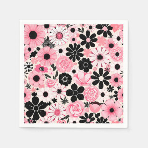 Guardanapo De Papel Padrão das flores botânicas retrógradas e pretas