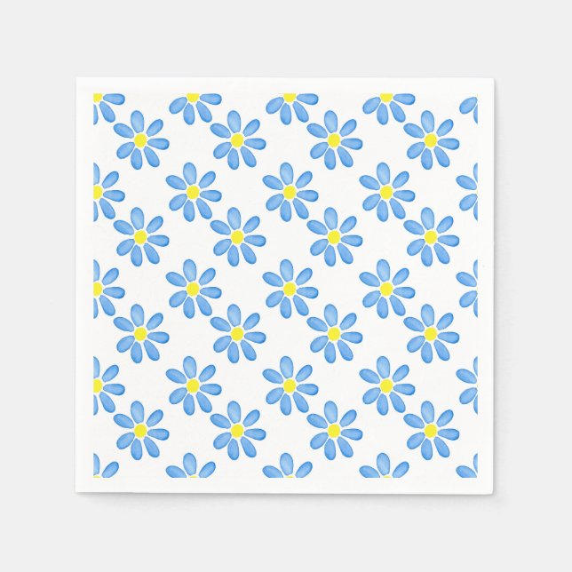 Guardanapo De Papel Padrão de Aquarela Azul Daisy (Frente)