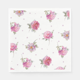 Guardanapo De Papel Padrão de Aquarela Romântica de Dot Floral Rosa