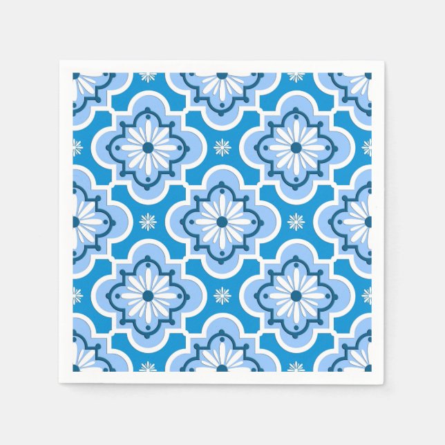 Guardanapo De Papel Padrão de azulejo marroquino - Azul e Branco (Frente)