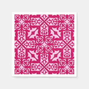 Guardanapo De Papel Padrão de Azulejo Marroquino, Fuchsia e Rosa Paste