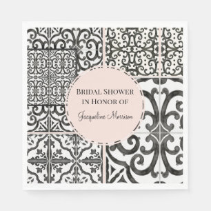 Guardanapo De Papel Padrão de Azulejo preto-e-branco, cor-de-rosa