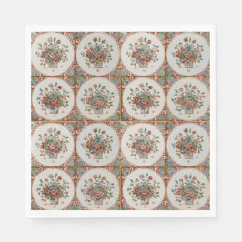 Guardanapo De Papel Padrão de Azulejos Florais de Terracotta Vintage