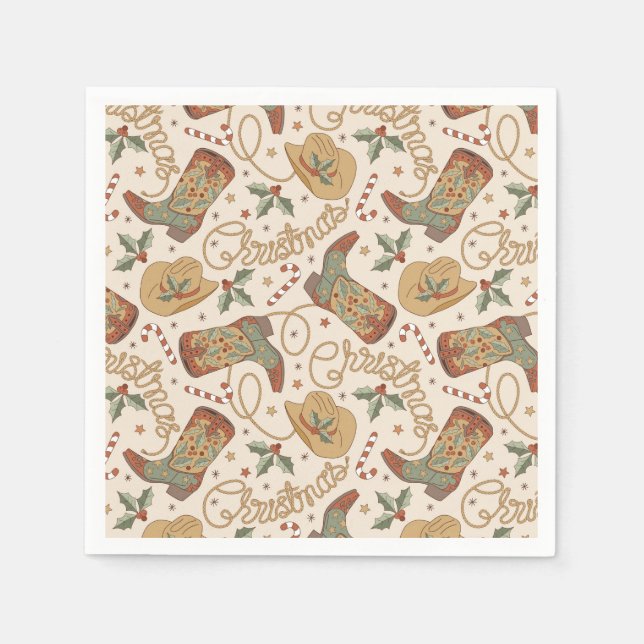 Guardanapo De Papel Padrão de Boots and Hats do Natal Ocidental (Frente)