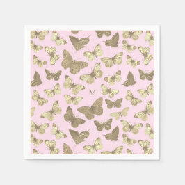 Guardanapo De Papel Padrão de Borboleta Rosa Dourado Feminino Monogram
