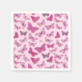 Guardanapo De Papel Padrão de Borboleta Rosa Monograma Fofo Feminino