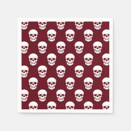 Guardanapo De Papel Padrão de Caveira Branca no Halloween Burgundy Ver