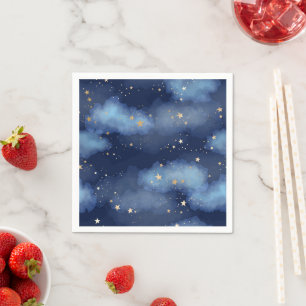 Guardanapo De Papel Padrão de Céu Azul Escuro das Estrelas Douradas da