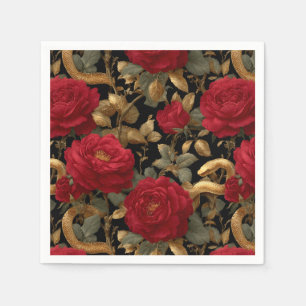 Guardanapo De Papel Padrão de Cobras Rosa vermelha e Ouro
