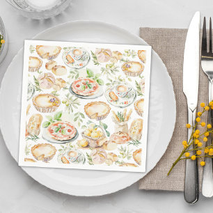 Guardanapo De Papel Padrão de Comida Mediterrânea em Aquarela