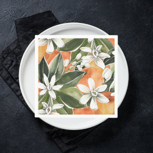 Guardanapo De Papel Padrão de Cor de Água de Laranja Tropical e Flor