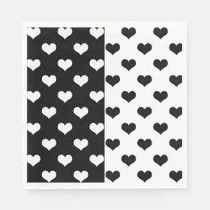 Guardanapo De Papel Padrão de Coração de Amor Branco Negro