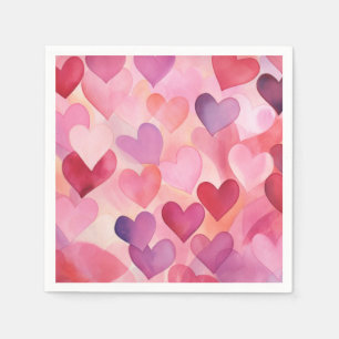 Guardanapo De Papel Padrão de Coração de Aquarela Moderno Rosa Contemp