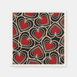 Guardanapo De Papel Padrão de Coração Simples Preto e Vermelho