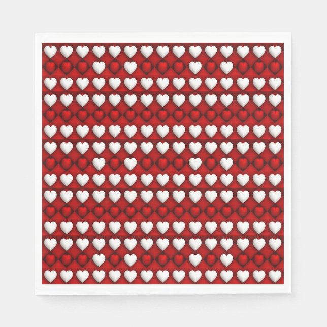 Guardanapo De Papel Padrão de Coração Vermelho e Branco (Frente)