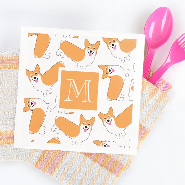 Guardanapo De Papel Padrão de Corgi Cute com Monograma Personalizado (Criador carregado)