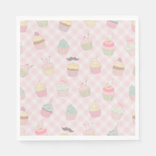 Guardanapo De Papel Padrão de Cupcakes Rosa Pastel Xadrez