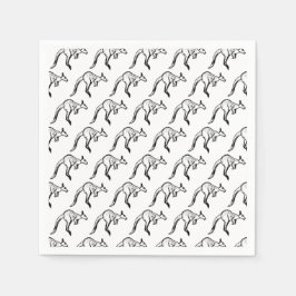 Guardanapo De Papel Padrão de desenho do canguru de salto preto e bran