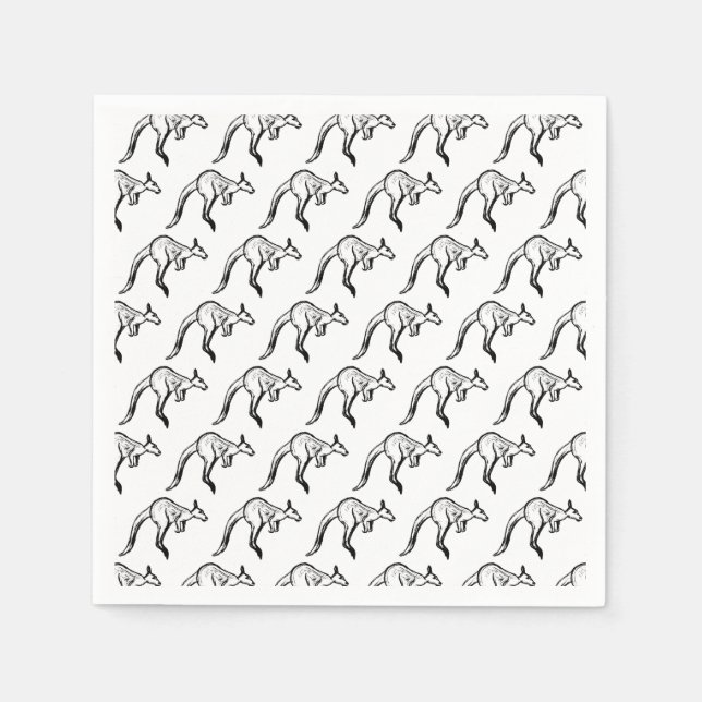 Guardanapo De Papel Padrão de desenho do canguru de salto preto e bran (Frente)