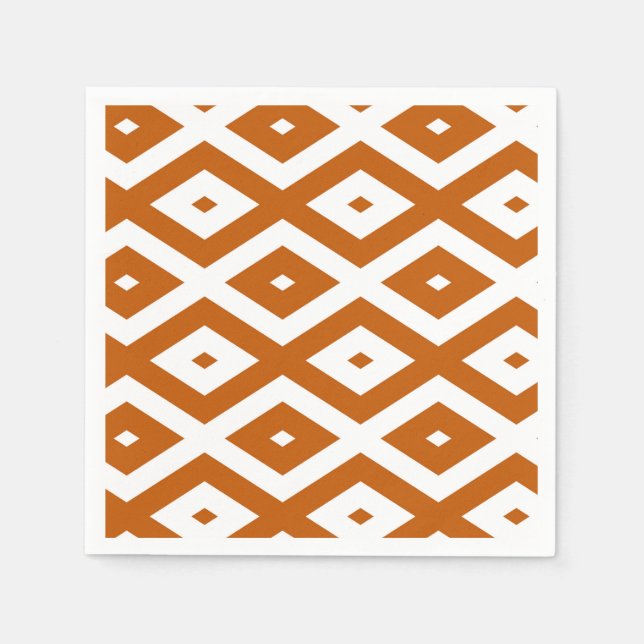 Guardanapo De Papel Padrão de diamante branco e laranja queimado (Frente)