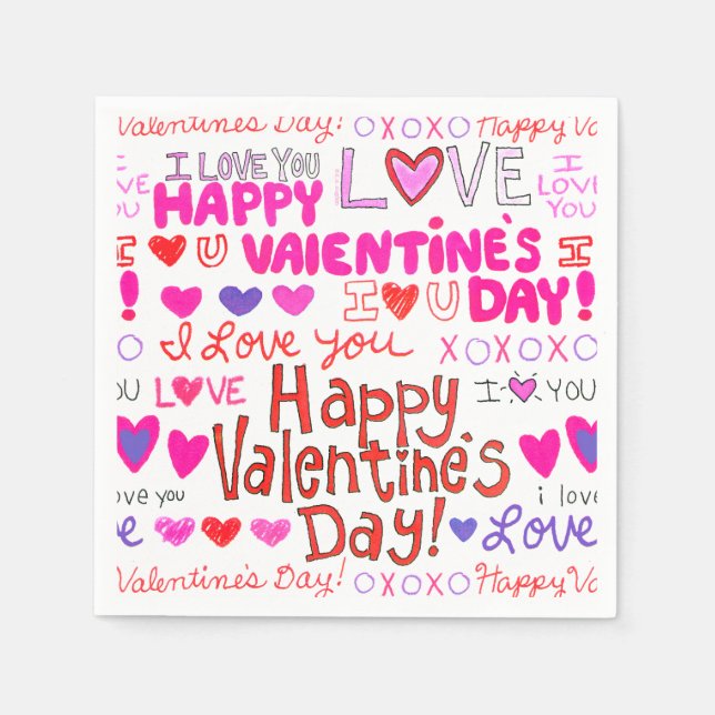 Guardanapo De Papel Padrão de Doodles do feliz dia de os namorados (Frente)