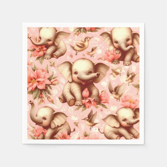 Guardanapo De Papel Padrão de elefante para bebês em linfagem (Frente)