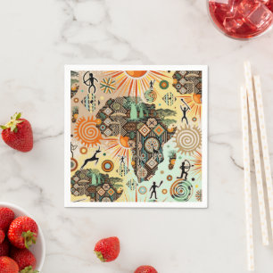 Guardanapo De Papel Padrão de Elementos Tribais Decorativos do Mapa da