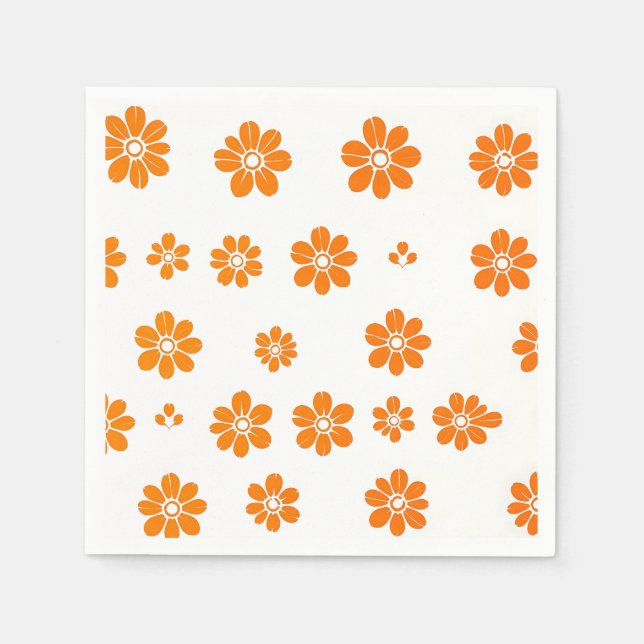 Guardanapo De Papel Padrão de Estêncil Floral Laranja no Fundo Branco (Frente)