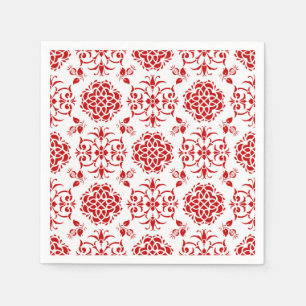 Guardanapo De Papel Padrão de estilo damasco floral vermelho e branco