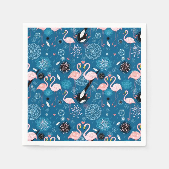 Guardanapo De Papel Padrão de flamingos floridos fofos (Frente)