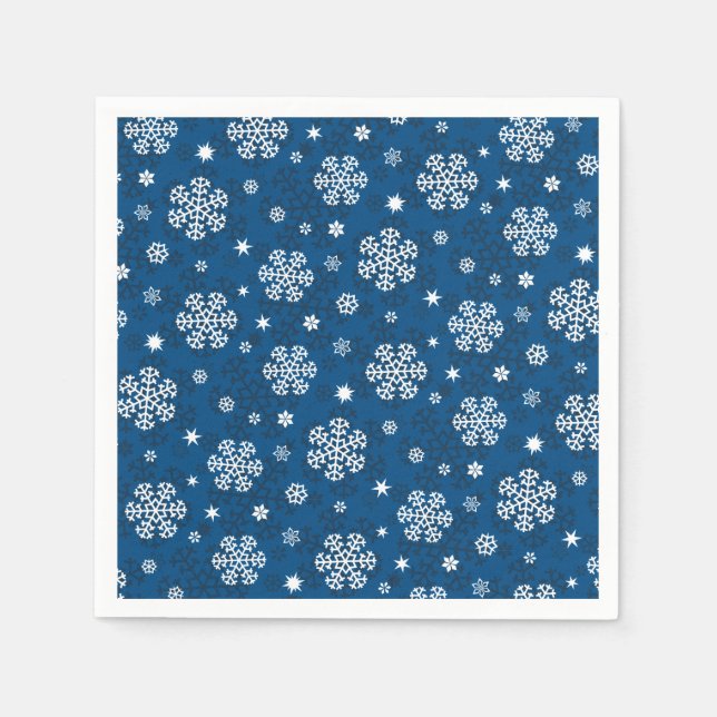 Guardanapo De Papel Padrão de flocos de neve em azul (Frente)