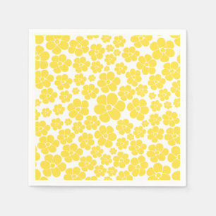 Guardanapo De Papel Padrão de Flor - Amarelo Limão e Branco