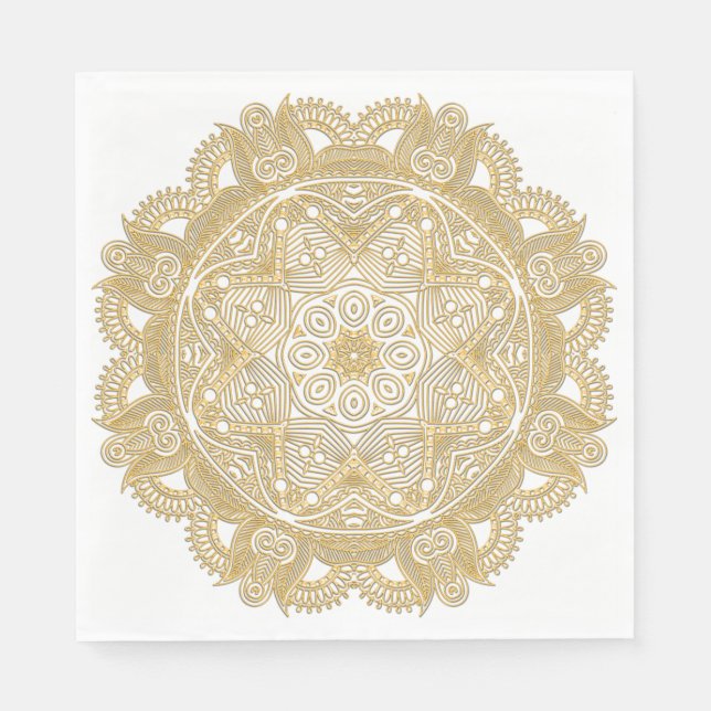 Guardanapo De Papel Padrão de Flor de Mandala Dourado do Faux Chic Ele (Frente)