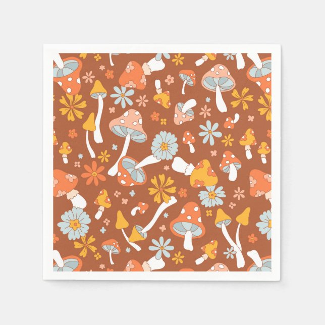 Guardanapo De Papel Padrão de Flor do Cogumelo Retroativo (Frente)