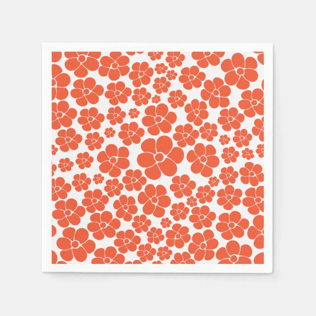 Guardanapo De Papel Padrão de Flor - Laranja e Branco (Frente)