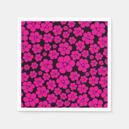 Guardanapo De Papel Padrão de Flor - Magenta e Preto