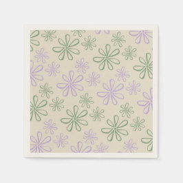Guardanapo De Papel Padrão de Flor Pequena Roxa Verde Vintage Retro