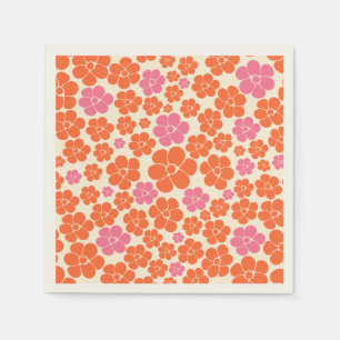 Guardanapo De Papel Padrão de Flor - Rosa, Laranja e Creme
