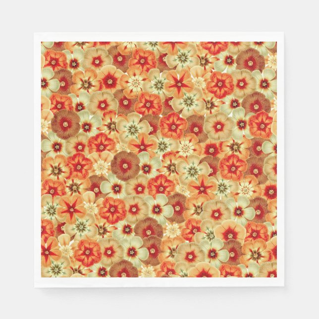 Guardanapo De Papel Padrão de Flores de Hippie Laranja Retro-Laranja (Frente)