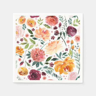 Guardanapo De Papel Padrão de Flores de Outono em Aquarela Dia de Ação