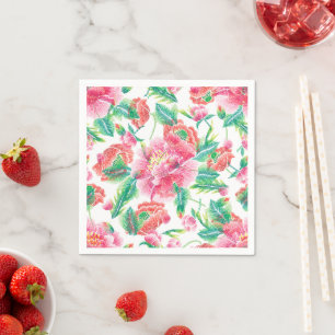 Guardanapo De Papel Padrão de Flores Rosa Brilhante