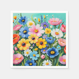 Guardanapo De Papel Padrão de Flores Vibrantes de Primavera em Aquarel